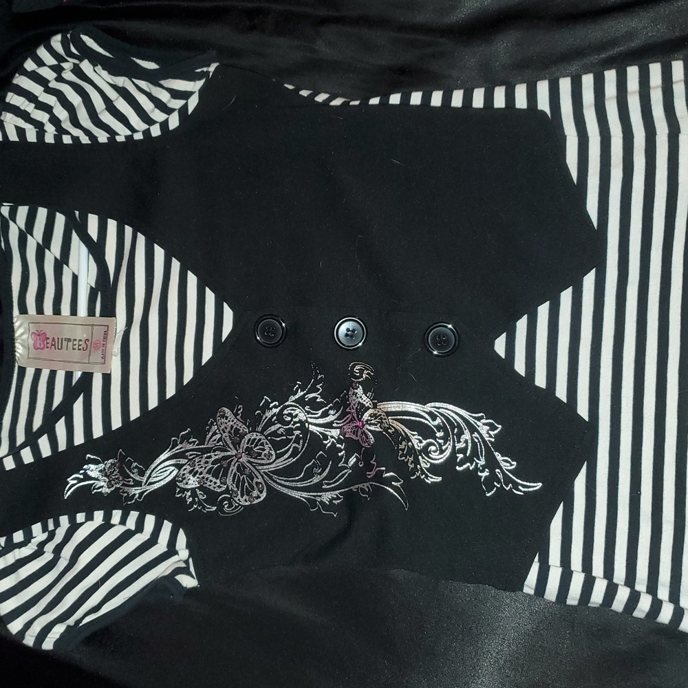 2000s Girls top Faux Vest Striped Shirt